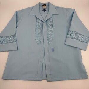 Iolani Executive Vintage Hawaiian Shirt Mens Large Blue Lace Accent‎ Made Hawaii